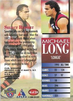 1996 Select AFL #46 Michael Long Back